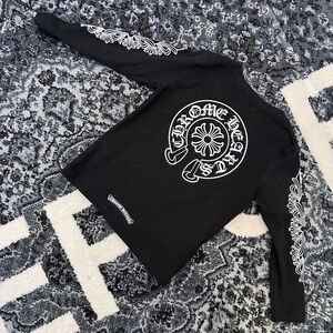 Chrome Hearts Kids Black Horseshoe Logo Floral Long Sleeve Tee
